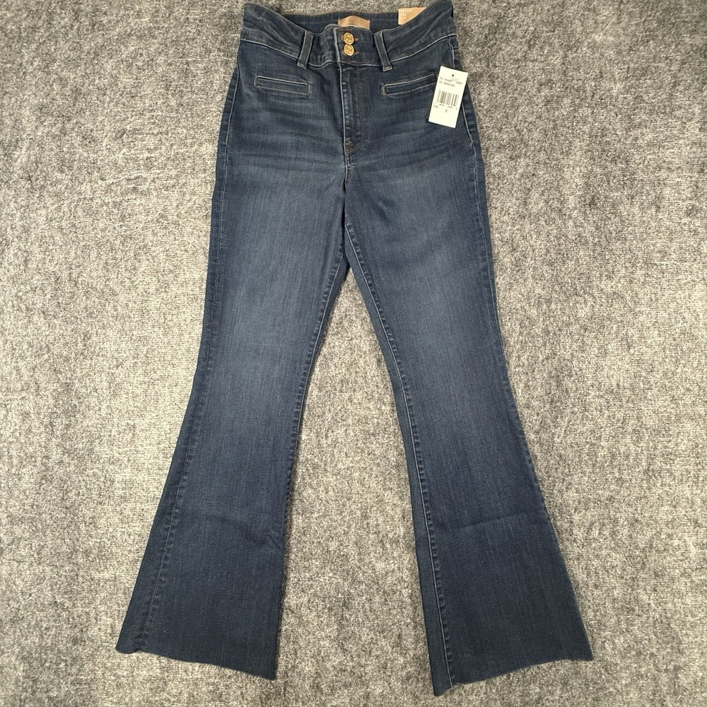 KUT From The Kloth Ana High Rise Flare Jeans Size 0 Dark Wash NWT Raw Hem